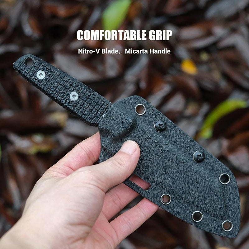 Vosteed EDC Fixed Blade Knife - 3.99’’ Nitro-V Blade with Sheath, Sheepsfoot, Black Micarta Handle - Great Knives for Camping Hiking - Mink D0103 - Image 4
